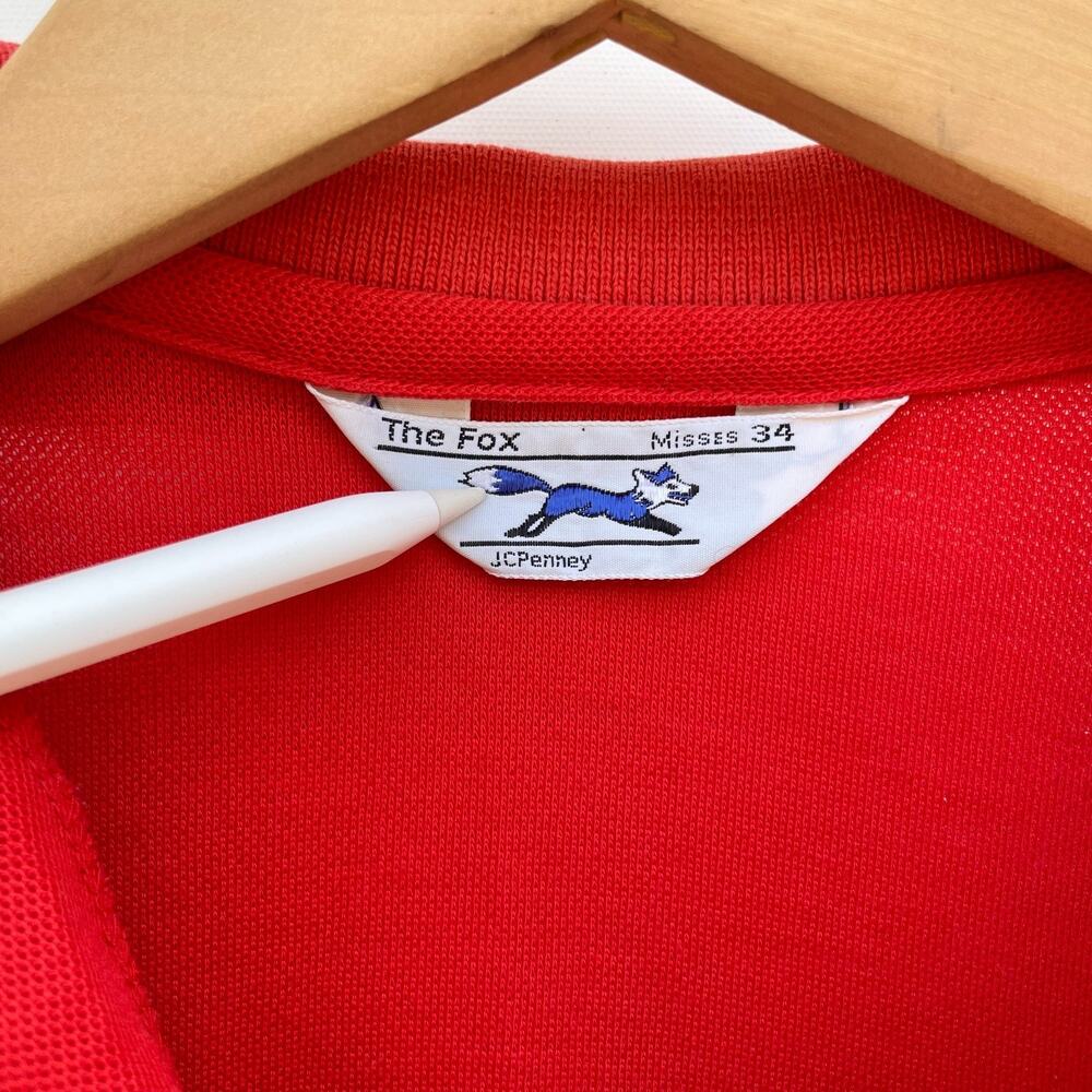 Vintage 80s JCPenney Fox Knit Polo XS-S Red Preppy Academia Minimalist Tennis - Picture 5 of 9